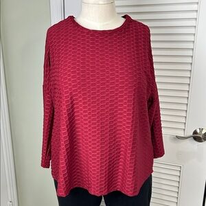 Cocomo Woman Textured Blouse 2X Red Drop Shoulder Keyhole Back Top